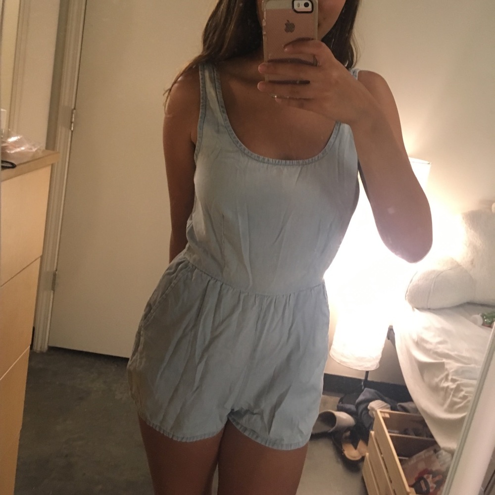 f21 light blue denim romper